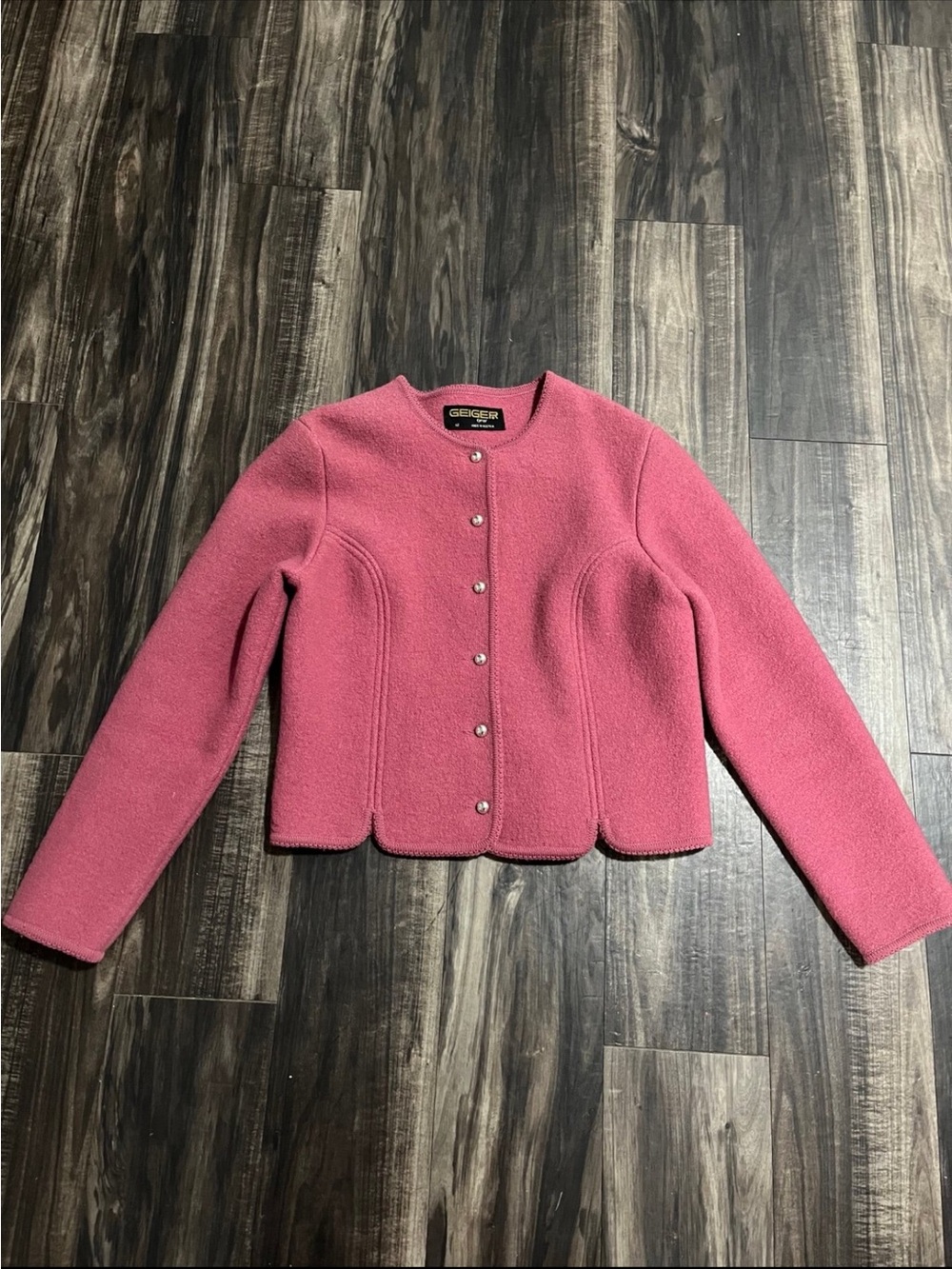 Geiger Pink Wool Blend Scalloped Button Jacket